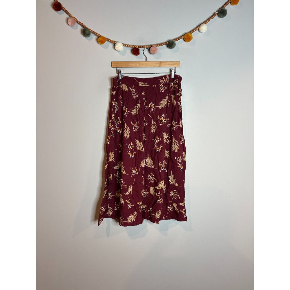 Vtg 1990's burgundy floral midi skirt